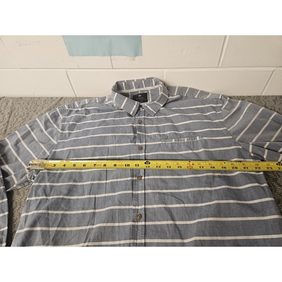 On Cotton Shirt Mens XL White & Blue Button Up Short Sleeve - Picture 9 of 9